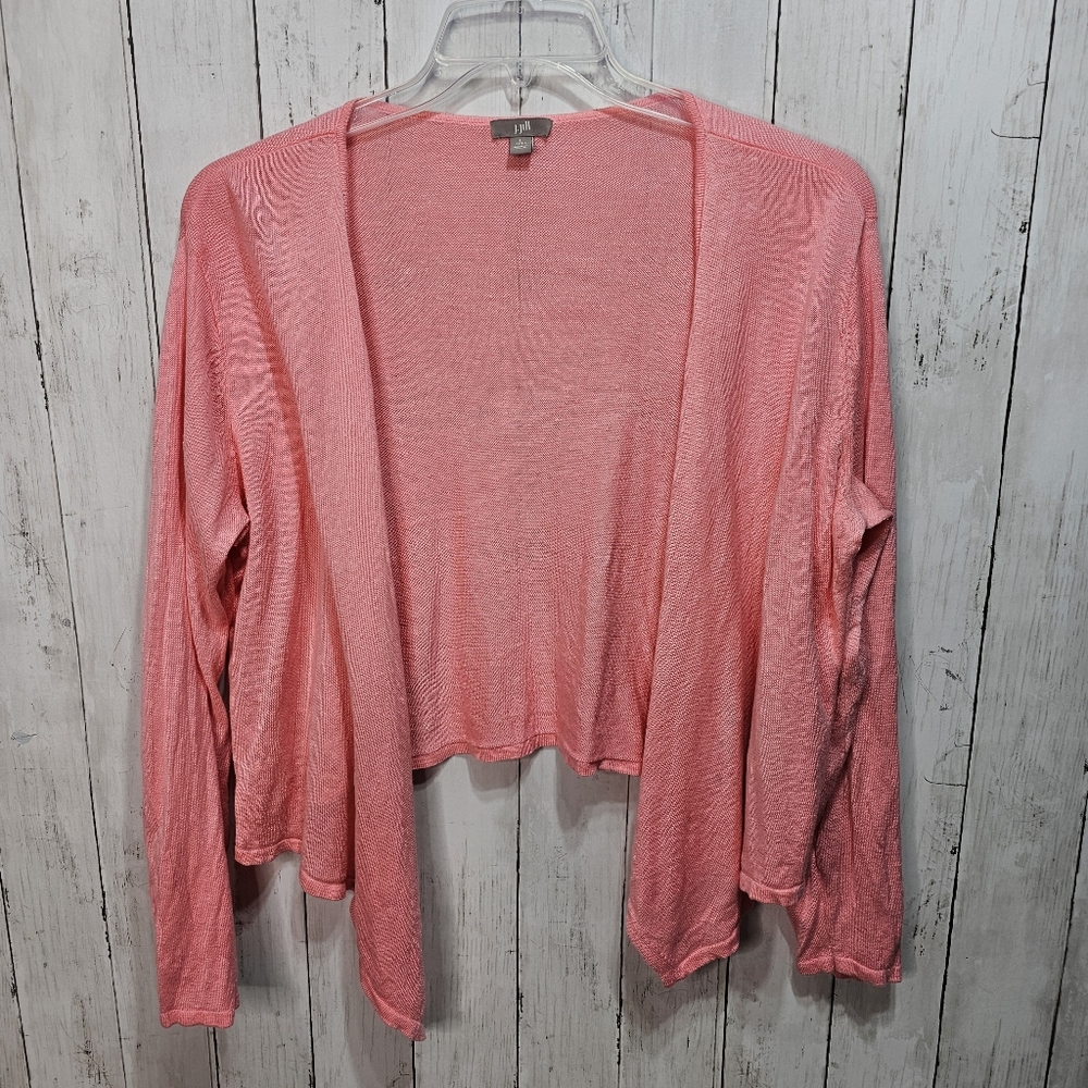 J. Jill Women's Size Large Petite Coral Cardigan Sweater Waterfall Open Front.
